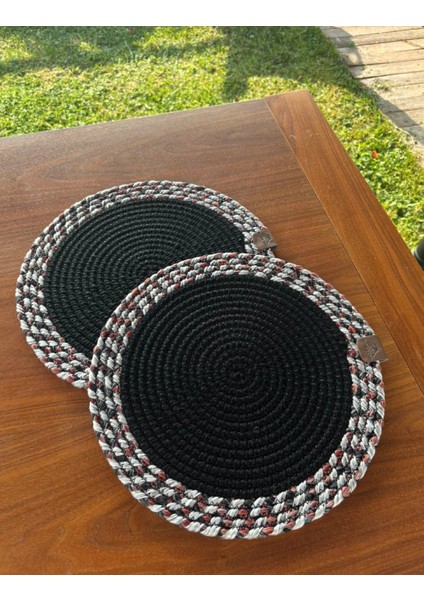 Tekstil Siyah Desenli Yuvarlak 2’li Supla Seti – Şık Masa Sunumları Için