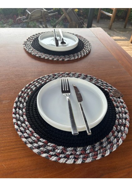 Tekstil Siyah Desenli Yuvarlak 2’li Supla Seti – Şık Masa Sunumları Için