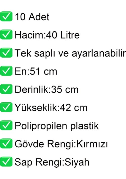 Tekerlekli Plastik Market Alışveriş El Sepeti 40 Litre Kırmızı 10 Adet fiyatları