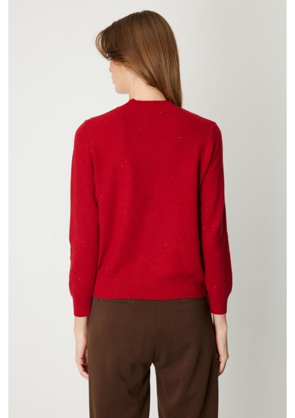 Kadın Metal Aksesuarlı Pul Detaylı Triko Kazak 60345 Kırmızı fırsatları