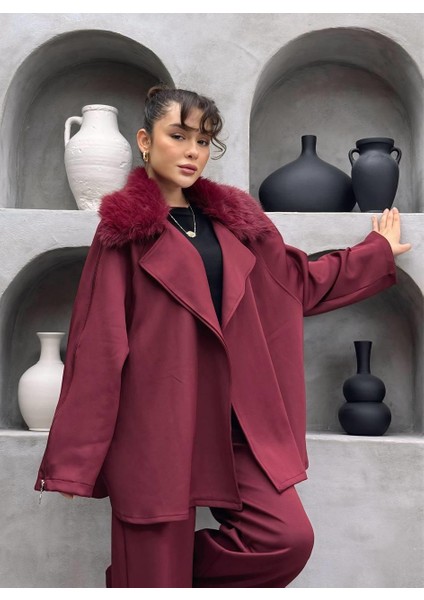 Yakası Kürklü Premium Skuba Kemerli Ceketli Takım – Fermuarlı Kol Detaylı Tesettür Uyumlu Ikili Takım modelleri