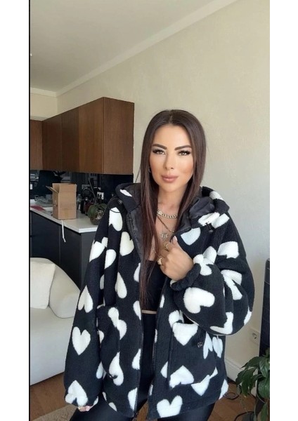 Kalpli Peluş Ceket Içi Astarlı Siyahbeyaz fırsatları