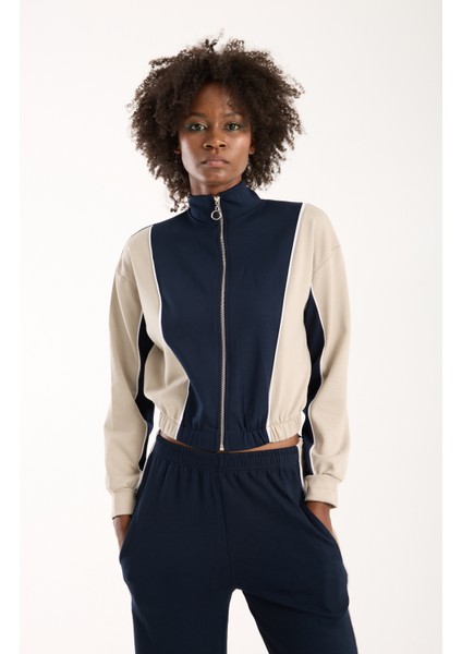 Urbnfıt Kadın Renk Bloklu Fermuarlı Rahat Kesim Eşofman Takımı / Women’s Relaxed Fit Tracksuit