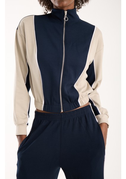 Urbnfıt Kadın Renk Bloklu Fermuarlı Rahat Kesim Eşofman Takımı / Women’s Relaxed Fit Tracksuit