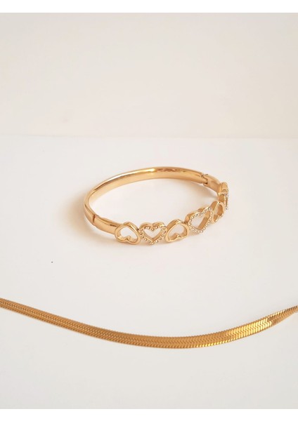 Çelik Taşlı Kalp Kelepçe Bileklik