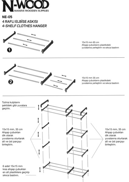 Pazaraza Ne 05 Modüler %100 Masif Ahşap Raflı Açık Elbise Askısı indirimleri