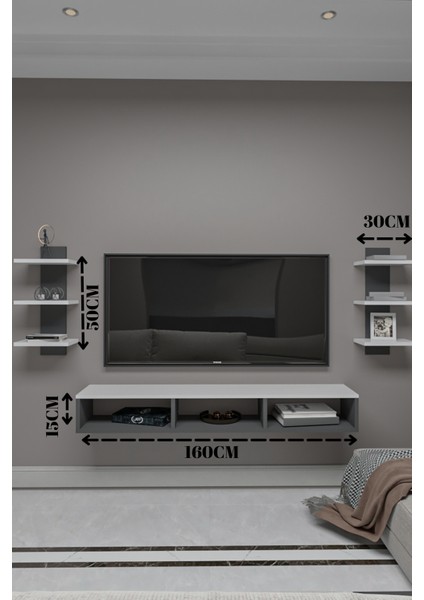 Dekoratif Raflı Tv Ünitesi,antrasit Gri-Atlantik Çam,portatif Minifix Kurulum fırsatları