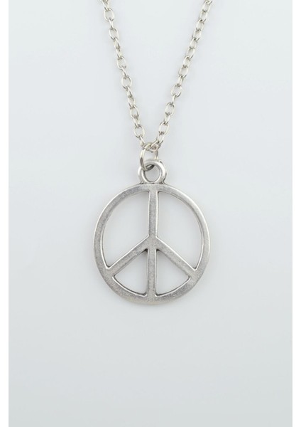 Peace Barış Işareti Gümüş Kaplama Düz Zincir Kolye