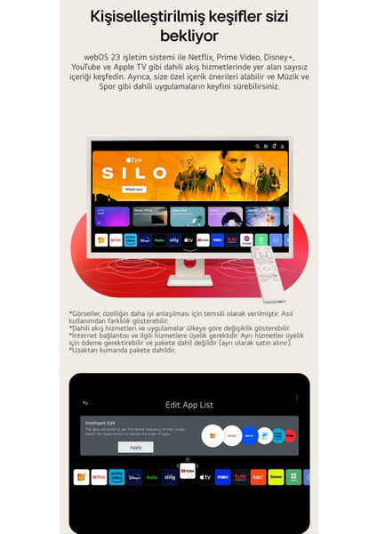 Webos Akıllı Tv Wi-Fi Apple-Android Kablosuz Bağlantı IPS 1920X1080 Fulhd 27 Inç 70 Ekran Smart Kumandalı Monitör Tv+ Logitech Kablosuz Klavye