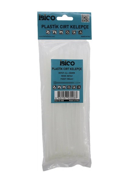 Beyaz 3.6X200MM Plastik Cırt Kelepçe 100PCS (5324)