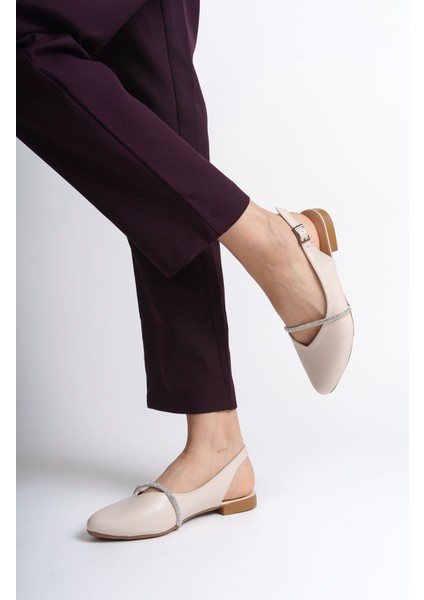 Allıson Tokalı Ortopedik Rahat Taban Taş Detaylı Kadın Babet Ayakkabı Ckt - Krem fiyatları