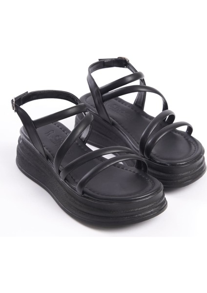 Natalıe Ince Tokalı Şerit Detaylı Ortopedik Taban Kadın Sandalet Cst - Siyah modelleri