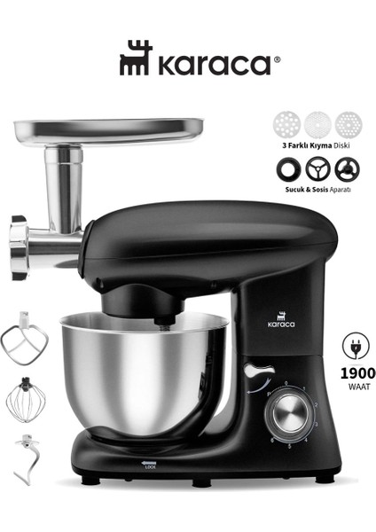 1900W 5,5 Litre Çırpma Karıştırma, Yoğurma Kıyma ve Hamur Yoğurma Makinesi & Mutfak Şefi