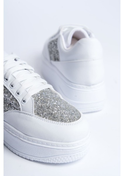 Mıpa Bağcıklı Ortopedik Taban Simli Kadın Sneaker Spor Ayakkabı Cbt - Beyaz fırsatları