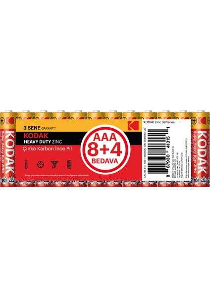 Çinko Karbon Ince Pil Shrink Aaa 8+4 2 Adet