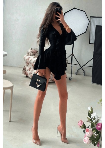 Kadın Dalgıç Kumaş Fırfırlı Elbise