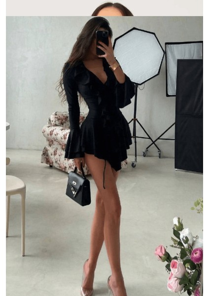 Kadın Dalgıç Kumaş Fırfırlı Elbise fiyatları