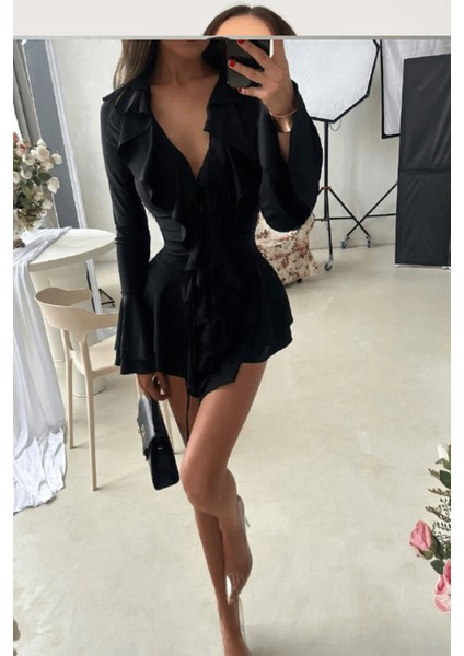 Kadın Dalgıç Kumaş Fırfırlı Elbise modelleri