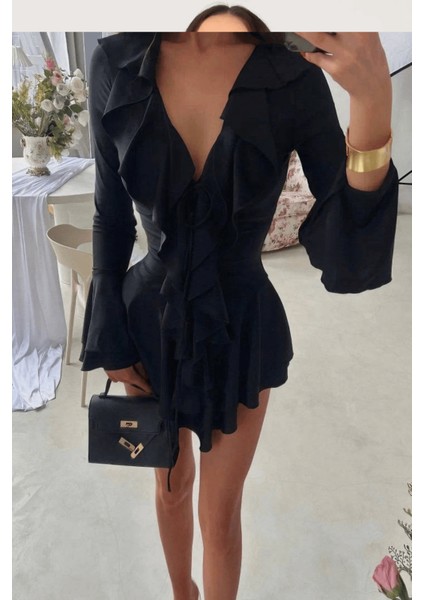 Kadın Dalgıç Kumaş Fırfırlı Elbise fırsatları