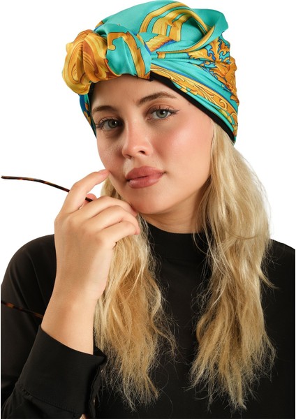 Çağla Yeşili Pratik Hazır Geçmeli Tesettür Bone Ipek Desenli 2410_32 modelleri