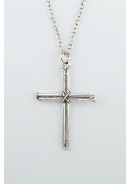 Çivili Haç Gümüş Kaplama Düz Zincir Kolye