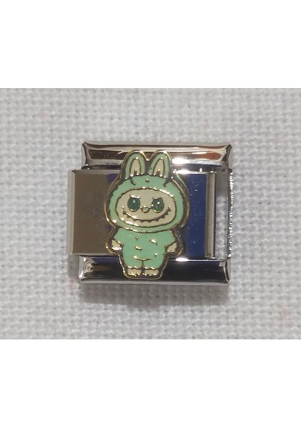 Labubu Temalı Charm, Italyan Bileklik Uyumlu Sarı Emaye Paslanmaz Çelik