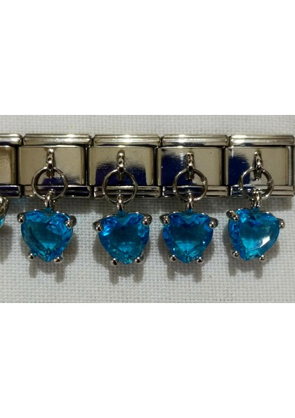 Mavi Kalp Taşlı Charm, Italyan Bileklik Uyumlu Paslanmaz Çelik modelleri