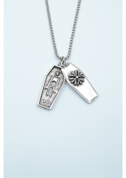 Tabut - İskelet Gümüş Kaplama Örme Zincir Kolye