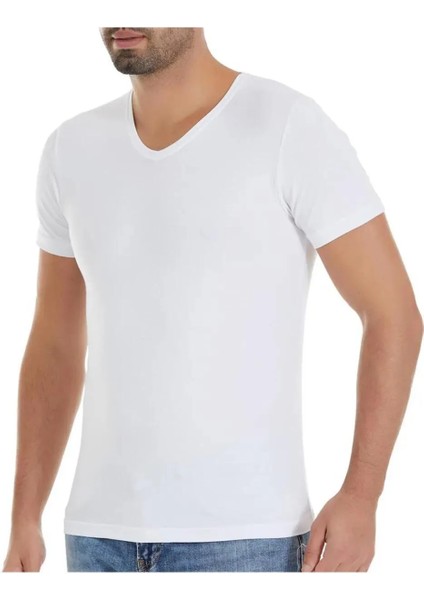 5'li Erkek Beyaz V Yaka Kısa Kollu Modal Kumaş Atlet Tshirt