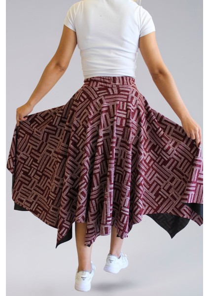 Mevsimlik Bohem Etek- Mevsimlik Ecrin Kumaş Asimetrik Yıldız Model Kadın Etek