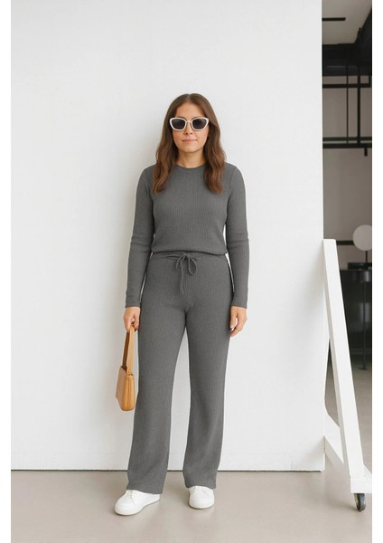 Kadın Fitilli Uzun Kollu Esnek Palazzo Paça Alt Üst Takım