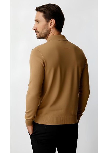 Bej Standart Fit Dar Kalıp Polo Yaka Düz Uzun Kollu Triko indirimleri