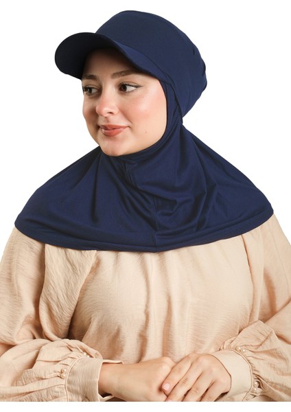 Lacivert Pratik Hazır Geçmeli Şapkalı Tesettür Eşarp Viskon Düz 2513_02 fiyatları