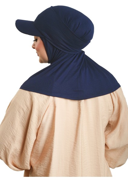 Lacivert Pratik Hazır Geçmeli Şapkalı Tesettür Eşarp Viskon Düz 2513_02 fırsatları