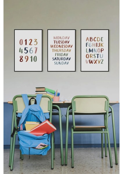 Ingilizce Günler - Harfler - Sayılar Yazılı Eğitici Okul Çocuk Odası Temalı Dekoratif Mdf Tablo