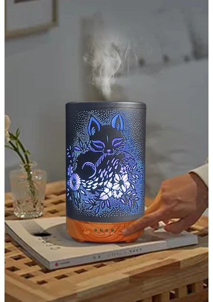 200 ml Oda Hava Nemlendiricisi Rgb Işık Gece Lambalı Desenli Zaman Ayarlı Kumandalı Nemlendirici