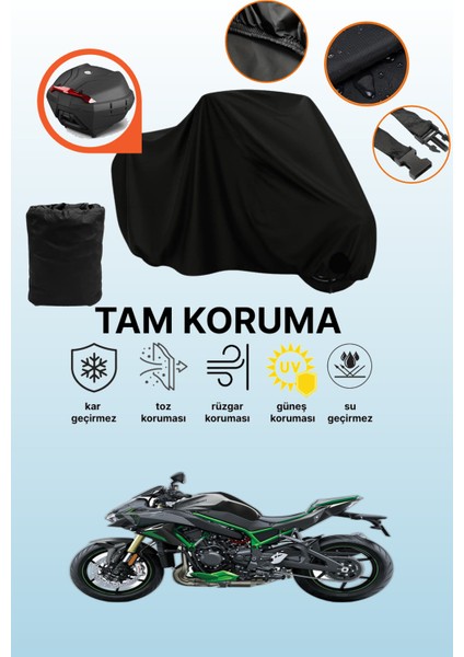 Siyah Arka Çanta Uyumlu Kawasaki Z H2 Se Uyumlu Motosiklet Brandası, Koruyucu Örtü