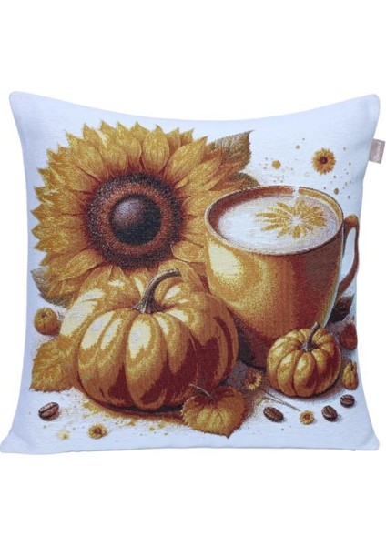 Belıeve Ayçiçeği Kahve Jakarlı Dokuma Goblen Dekoratif Sonbahar Kırlent 45*45