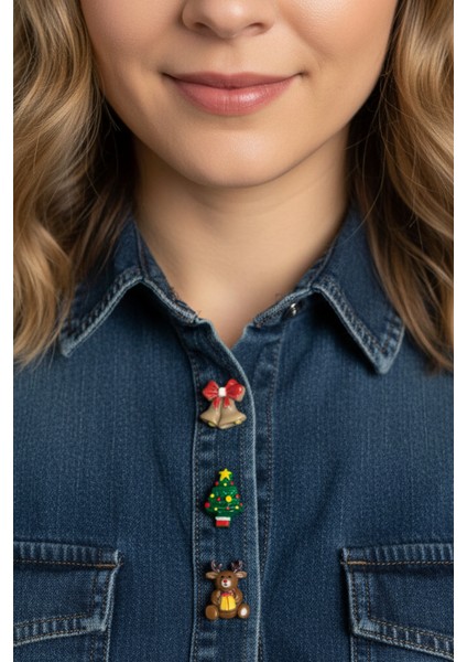 Yılbaşı Özel 5'li Düğme Kapağı Seti Broş Klips Toka modelleri