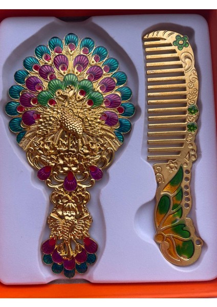 Ayna Tarak Seti, Kutulu-Metal-Hediyelik Takım, 13CM Aynalı Saç Fırçası, Tavuskuşu Figürlü fiyatları