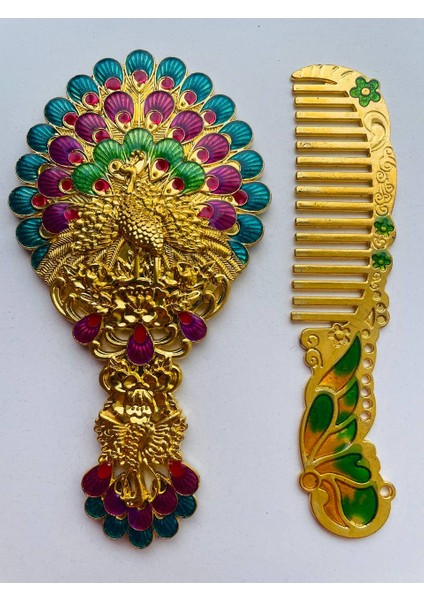 Ayna Tarak Seti, Kutulu-Metal-Hediyelik Takım, 13CM Aynalı Saç Fırçası, Tavuskuşu Figürlü fırsatları