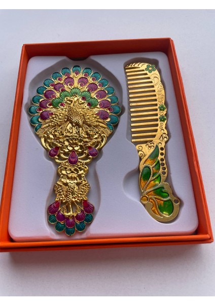 Ayna Tarak Seti, Kutulu-Metal-Hediyelik Takım, 13CM Aynalı Saç Fırçası, Tavuskuşu Figürlü indirimleri