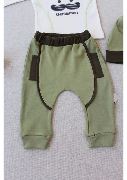 Litaetrend 3-6 6-9 9-12 Ay Gentleman Erkek Nakışlı Şapkalı Uzun Kollu Sweat 3lü Erkek Bebek Takımı Yeşil modelleri