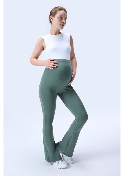 Imaj 716 Yeşil Renk Toparlayıcı ve Extra Esnek Etkili Yüksek Bel Ispanyol Paça Hamile Tayt modelleri
