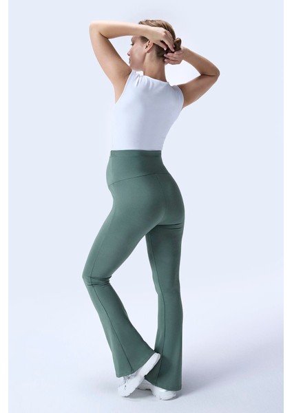 Imaj 716 Yeşil Renk Toparlayıcı ve Extra Esnek Etkili Yüksek Bel Ispanyol Paça Hamile Tayt fırsatları