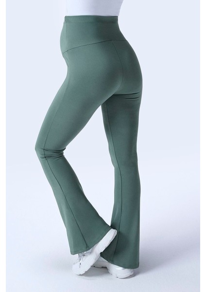 Imaj 716 Yeşil Renk Toparlayıcı ve Extra Esnek Etkili Yüksek Bel Ispanyol Paça Hamile Tayt indirimleri