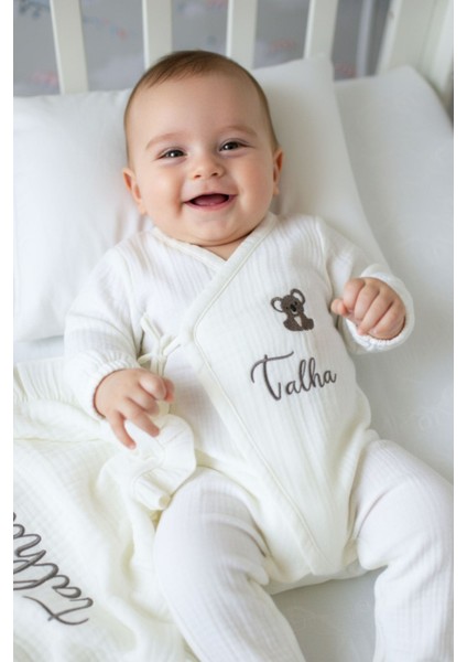 Koala Desenli Isme Özel 6 Parça Yenidoğan Set %100 Pamuk Tulum Battaniye Şapka Yastık Puset Örtüsü fiyatları