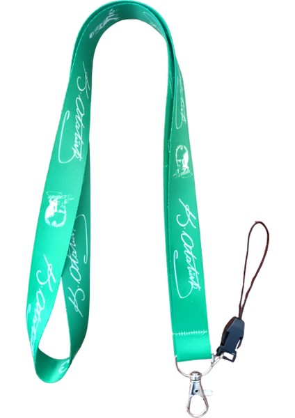 Yeşil Atatürk Imzalı Boyun Askı Ipi ve Telefon Askısı + Kartlık