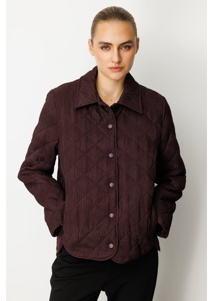 Kadın Dokulu Çıtçıtlı Mont 6501 Bordo