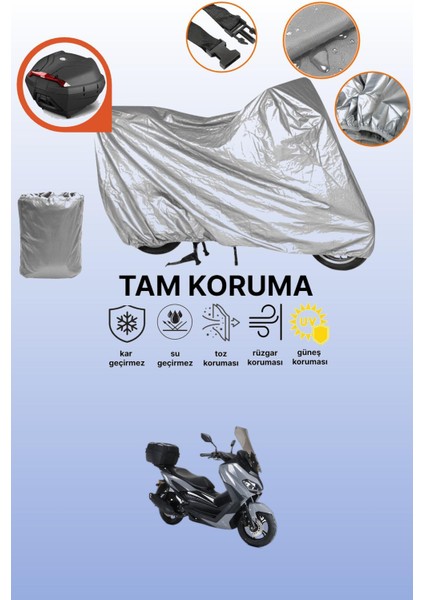 Gri Arka Çanta Uyumlu Kuba Novax 200 Uyumlu Motor Brandası, Koruyucu Örtü
